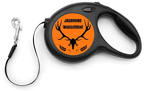 printplanet® - Hundeleine (5 Meter Länge) mit Name oder Text selbst gestalten - Rollleine Personalisieren und Bedrucken - Layout Jagdhund