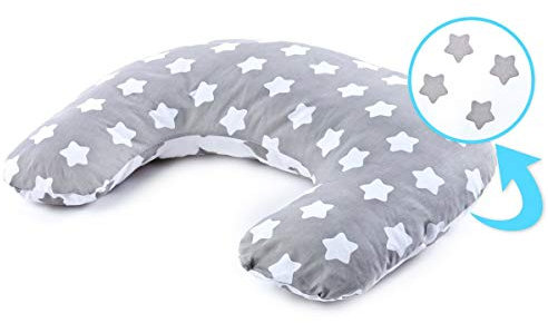 Sensillo - Stillkissen Mond - Stillmond - Ergonomisches Kissen zum Stillen, Schlafen - Bezug aus Baumwolle, Abnehmbar und Waschbar - Stillhörnchen, Komfortkissen für Schwangere - Sternchen