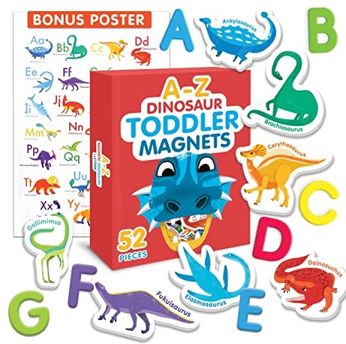 Curious Columbus - Dinosaur Magnets - 52 Foam Fridge Magnets For Toddlers with Magnetic Alphabet Letters For Toddler Learning - ABC Learning For Toddlers on the Refrigerator