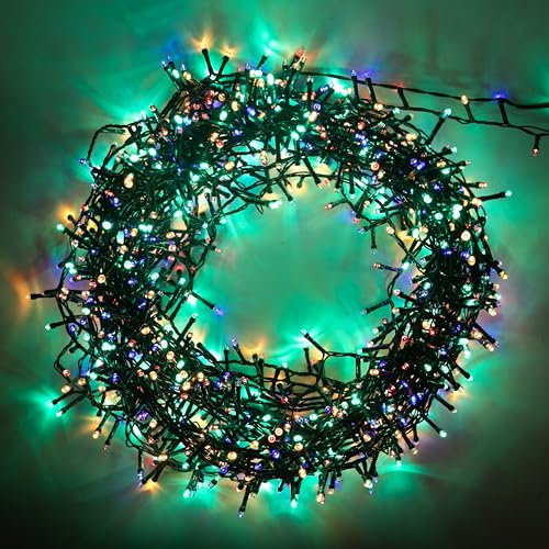 SHATCHI 500LEDs Christmas Tree Compact Cluster Fairy Lights Multifunction 8 Light Modes, Timer Green Cable Indoor/Outdoor Low Voltage Holiday Home Decorations