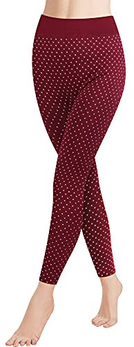 Libella 1er Thermoleggings Femmes Hiver Leggings Chauds avec Polaire intérieure Pantalons épais Coupe-Vent à Pois Motifs géométriques Rouge 4146