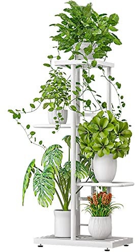LINZINAR Support en métal pour plantes d'intérieur et d'extérieur 4 étages 5 pots Blanc