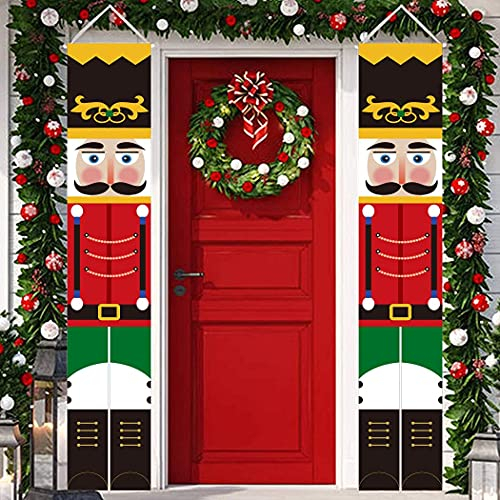 QIAMNI Schiaccianoci Decorazioni per Striscioni di Natale - Modello Soldato Schiaccianoci Decorazioni Natalizie per Natale Bandiera da Appendere per la Porta d'ingresso Giardino All'aperto al Coperto