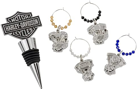 Harley-Davidson Bar & Shield Ensemble bouchon de bouteille de vin et breloques pour verre à vin
