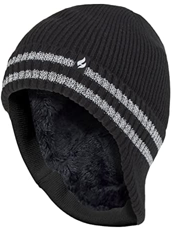 HEAT HOLDERS Mens Thermal & Warm Drop Neck Hat Hats with Reflective Stripe (One Size, Black)