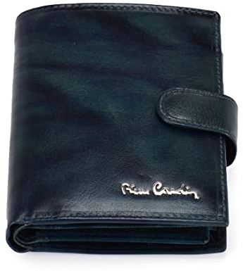 Pierre Cardin FOSSIL TILAK12 331A RFID Herren Geldbörse Echtleder mit Geldscheinfach Kartenfächer Münzfach RFID-Schutz 10,5 x 12,7 x 2,8 cm Blauer Druckknopfverschluss