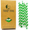 Forest Green and White Striped Paper Straws, 100 Pack Disposable Spring Green Stripes Drinking Straws for Christmas Party Cocktail Decoration