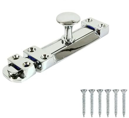 6 Inch Flat Door Bolts Chrome Plated Bolt Door Latches Tower Bolt Sliding Lock Stainless Steel Flat Slide Safety Door Barrel Bolt with Screws 1 Pack.