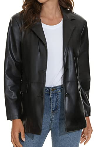 Fahsyee Giacca da donna in finta pelle da donna, giacca da motociclista nera oversize in pelle sintetica, taglia S-XXL, Nero-b, Small