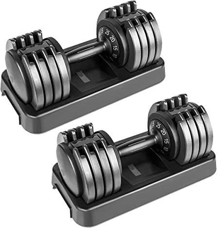 Clover Fitness 2 * 25kg Verstellbare Kurzhanteln 2er Hantelset Einstellbare Platzsparende Hanteln, Home Fitness Einstellbare Smart Hantel von 5kg bis 25kg Trainingsgewichte für Zuhause
