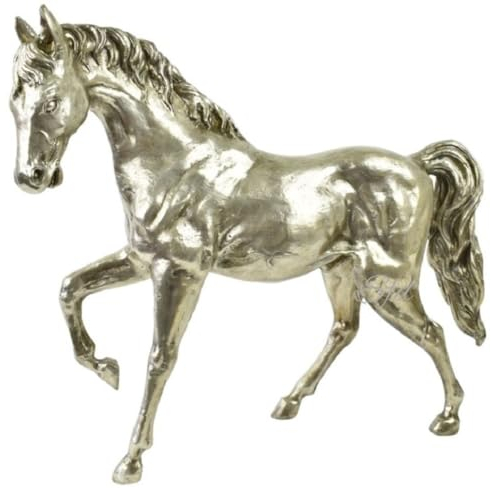 Casa Padrino Luxus Bronzefigur Pferd Silber 80 x 20 x H. 70 cm - Bronze Skulptur - Dekofigur - Deko Accessoires - Luxus Kollektion