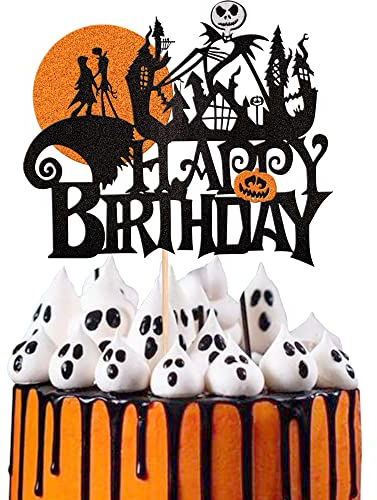 SYKYCTCY 1 Pack Halloween Happy Birthday Cake Topper Glitter Halloween Wizard Ghost Pumpkin Cake Pick Decoration for Ghost Wizard Witch Pumpkin Autumn Themed Cake Decoration Birthday Party Supplies