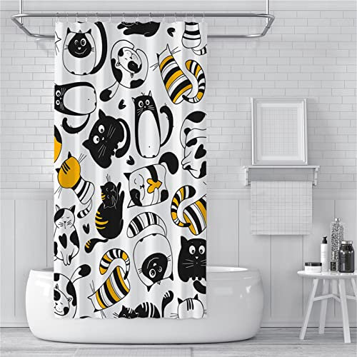 Cartoon Gattino Colorato Tenda da Doccia 120x150cm,Tenda per Doccia Antimuffa Impermeabile, Grande Lavabile Lusso Tende Esterno Poliestere con 12 Ganci, 3D Shower Curtain per Famiglia Dormitorio Bagno