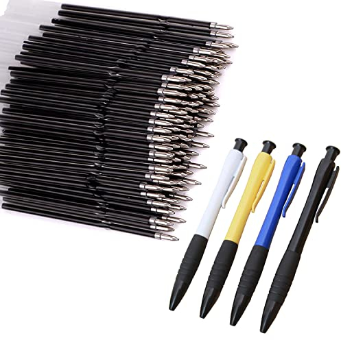 100 Stück Kugelschreiberminen, 0,7mm Mittlere Schreibspitze Dokumentenecht, Standard Ersatzminen Nachfüllmine für Kugelschreiber in Zwei Farben (blau, schwarz) mit 4 Kugelschreiber