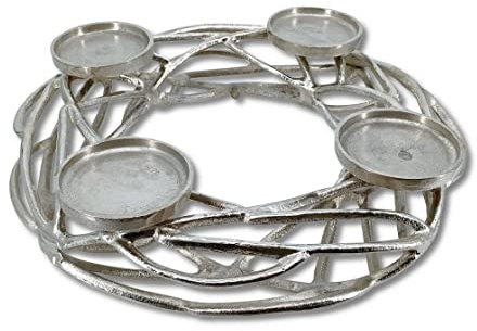 Metall Kranz Ø 40cm mit Kerzenhalter Silber für Vier große Stumpen-Kerzen Tisch-Deko Advent-Kerzenständer