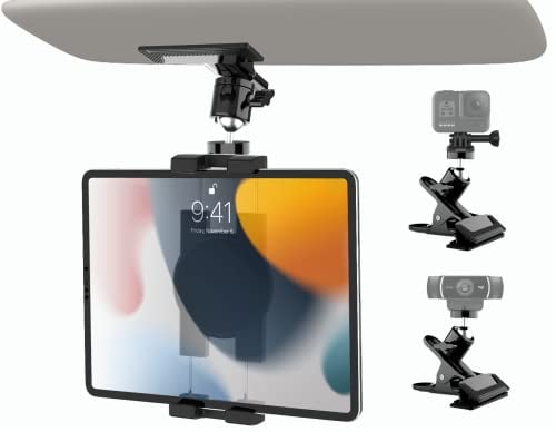 woleyi Soporte Tablet Coche Parasol, Soporte iPad Camión Visera con Adaptador de Cámara 1/4, Abrazadera iPad de Metal Multifuncional para iPad, Galaxy Tabs, Lenovo, Fire, Móvils, 4-12.9