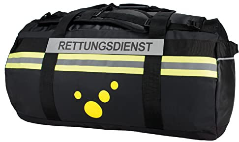 tee-uu BARRELBAG 75L Sporttasche (Schwarz, 3 Fächer, Reflexstreifen)