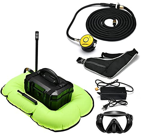 YGWXYYZJ Verbesserter Tauchventilator, tragbarer wiederaufladbarer Tauchtank, wasserdichter Luftkompressor mit 10 m dehnbarem Schlauch und Mundstück, 5,5 Stunden/80000 mAh zum Tauchen, Angeln (D300B)