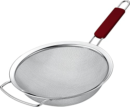 Kafoor 9 Large Extra Fine Mesh Strainer with Thermo Plastic Rubber Handle - Sieve Fine Mesh Stainless Steel - Ideal to Strain Pasta, Quinoa and Rice