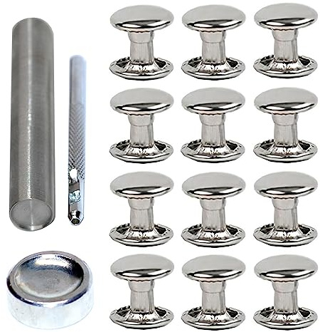 YiChuangXin Hohlnieten für Leder, Ledernieten, Doppelkappe Nieten, Gürtelnieten Kappe (Silber mit Werkzeug, 12mm 80Stück)