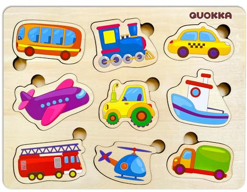 QUOKKA Spielzeug Puzzle ab 1 2 Jahre - Montessori Holzpuzzle 1 Jahr - Transport Kinderspielzeug ab 2 3 Jahre - Lernspiele für Klinekinder - Geschenk für Mädchen and Junge