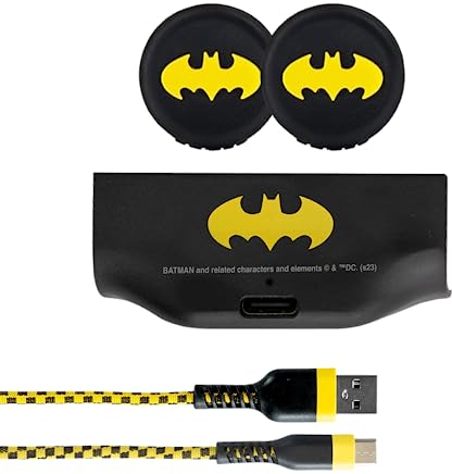 FRTEC - Carga y Juega para Mando Batman Edition Compatible Con Xbox Series X/S + Grips Logo, Batería 1000mAh Recargable + USB-C 3m, Colores DC, Licencia Oficial