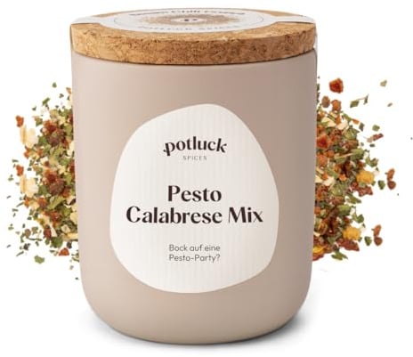 Potluck | Pesto a la Calabrese | Gewürzzubereitung im Keramiktopf | 50 g | Vegan, glutenfrei und mit natürlichen Inhaltsstoffen