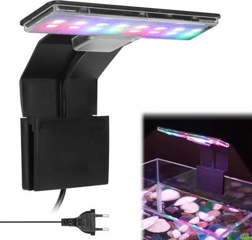 Leikurvo Aquarium LED Beleuchtung, Clip On Aquarium Beleuchtung 3 Farben Aquarium LED Beleuchtung Aquarium Licht 220V 6W für Wasserpflanzen und Fische (Schwarz)