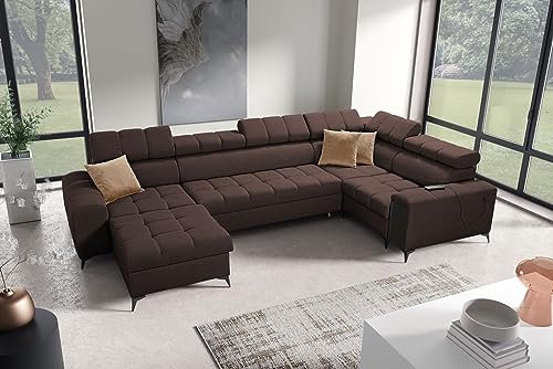 All4All Ecksofa mit Schlaffunktion Gonti IV Mini 337x201 cm - Schlafsofa mit Bettkasten - Sofa in U-Form - Wohnlandschaft XXL Sofa - Eckcouch Groß - Seite Links - Dunkelbraun - Gewebe - Modern 26