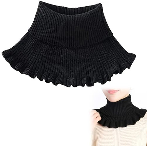 Krageneinsatz Damen,Fake Kragen Schal Gestrickt,Schal Damen,Fake Kragen - Schal,Mädchen Gestrickter Rollkragen Falscher Kragen Abnehmbarer,Falsch Kragen Schal Warm Winter Radfahren (Schwarz)