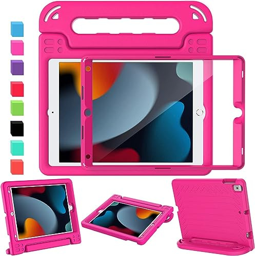 SINSO Case for iPad 9th 8th 7th Gen 2021/2020/2019 10.2 Inch, Rose Pink | Built-in Screen Protector, Shockproof Kids ipad Cover, Light Weight Protective Case, Protable Handle, Sturdy Stand