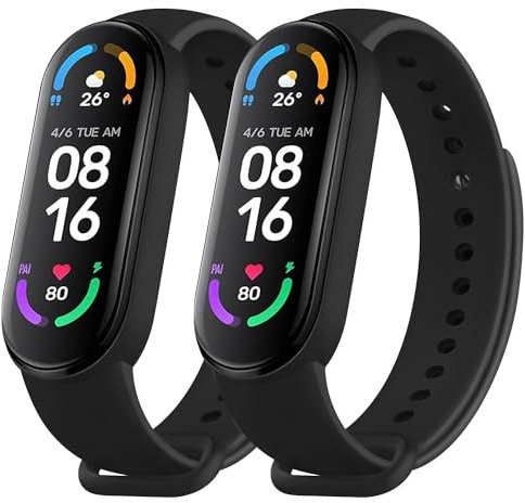 2 Pack Cinturino per Xiaomi Mi Band 5/ Xiaomi Mi Band 6/6 NFC per donna e uomo, morbido silicone traspirante colorato per Xiaomi Mi Band 6/ Mi Band 5 (nero/nero)
