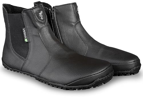 Magical Shoes Vegane Barfußschuhe gefüttert Damen, Chelsea Boots mit Reissverschluss, Halbstiefel flach, Stiefelletten minimalistisch, Handgemacht in der EU, Gr. 38, Schwarz Vegan, Lupino
