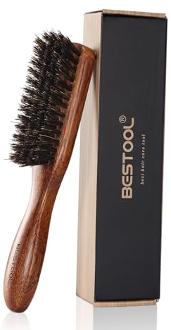 BESTOOL Brosse à cheveux, brosse à barbe à poils de sanglier pour les soins de la barbe quotidiens, pinceau pour hommes avec poignée en bois de hêtre (brun)