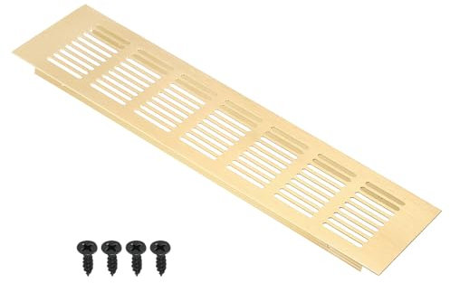 PATIKIL 12 x 3 Inch Door Air Vent Cover, Aluminum Grille Ventilation Cover Louvered with Mounting Screws for Cabinet Wardrobe Door, Gold Tone