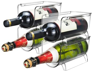 QWORK® Botellero apilable para 4 Botellas, botellero Transparente, Universal, para Cocina, frigorífico y Bodega