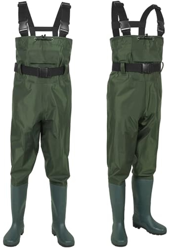 Zsrivk Wathose Herren Damen Frauen Nylon/PVC Wathose mit Stiefeln wasserdichte Atmungsaktive Crosswater Waders (43)