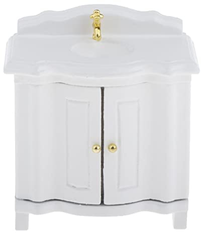 predolo 1/12 Puppenhaus Weißer Waschtisch mit Schubladen - Hochwertiges Badezimmermöbel