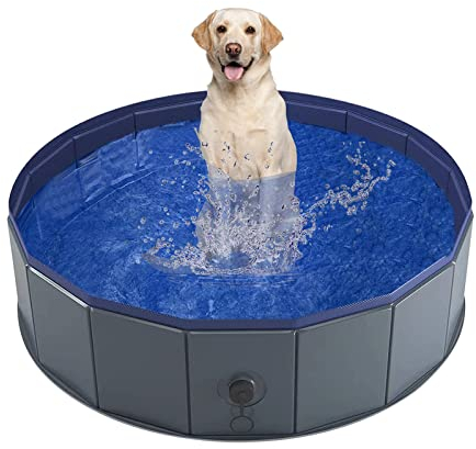 PetIsay Foldable Paddling Pools for Dogs(160cm x 30cm) - Thickened Material Dog Swimming Pool - Sturdy & Durable - Hard/Rigid Paddling Pool - Non-inflatable Non-slip Dog Bathtub - L