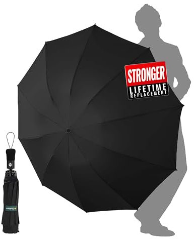 Chakipee Umbrella Windproof Strong Travel Compact Automatic Large Black Folding Umbrellas for Wind and Rain Resistant - Portable 210T Fabric - 10 Ribs Durable For Mens Women Umbrella