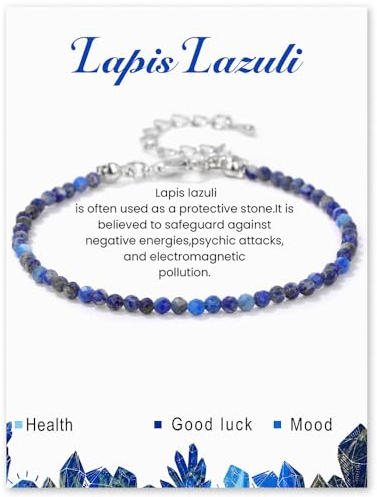 APMGONT Naturstein Armband für Damen, 3mm Natürliches Edelstein Armbänder Perlen Armband Yoga Kleine Facettierte Armbänder Geschenk für Frauen Mädchen (Lapis Lazuli)