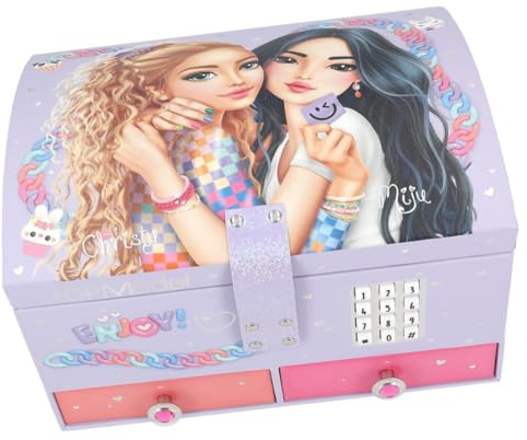 Depesche 13141 TOPModel - Großes Schmuckkästchen in hellem Lila, mit Model Motiv und bunten Details, Schmuckbox mit Code, Sound und Spiegel
