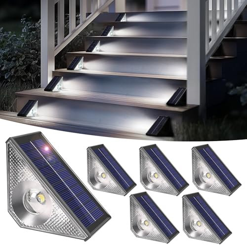 Solpex Luci solari per esterni, 6 pezzi, luce per scale, impermeabile, illuminazione a LED per scale esterne, gradini, recinzione, cortile, terrazza, grondaia, percorso, decorazione, bianco
