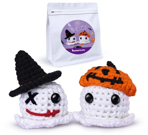 NestledCrafts Häkelset, komplettes Häkelset für Anfänger, 2pcs Niedlicher Geist Strickset, weiches Garn, Geschenk zum Geburtstag, inklusive Schritt fü Schritt Video Tutorial, Anleitung(GIRM)