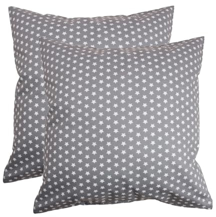 Hans-Textil-Shop 2er Set Kissenbezüge Sterne Stars Baumwolle, Reißverschluss - Kissen, Kissenhülle, Kopfkissen, Dekokissen, Couchkissen, Sofakissen, Weihnachten, Winter (40x40 cm, Weiß auf Grau)