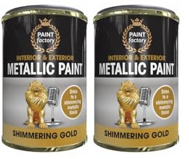DIOXSTAR Metallic Gold Tin Paint, Shimmering Metallic Finish, Fast Drying, Tough& Durable Varnish, Long Lasting Protection for Interior and Exterior Use, 300ml (2 PCS)