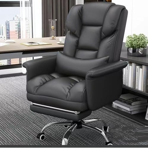 FUKEFUZ Gaming-Büro-Computer-Schreibtisch-Schaukelstuhl, bequemer Gamer-PC-Massagestuhl, 135° Neigung, einziehbare Fußstütze, PU-Leder, Chef-Büro-Sofa, Drehstuhl, höhenverstellbar (Schwarz, A)