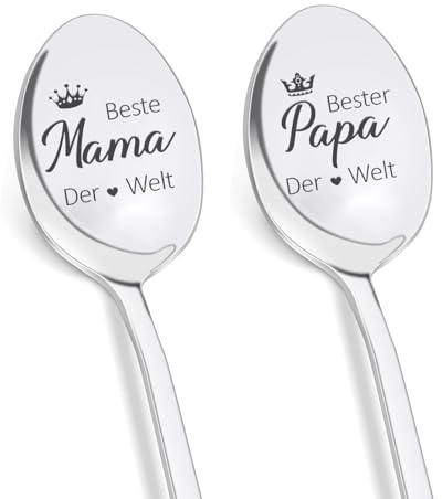 Weihnachtsgeschenke Geschenk für Mama Papa,Vatertagsgeschenk für Papa,2 Stück Kaffeelöffel mit Gravur Beste Mama und Papa der Welt,Adventskalender Ostergeschenke für Eltern