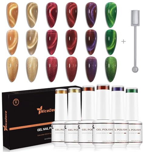 Nicedeco Cat Eye Gel Nail Polish Set, UV/LED Soak-Off Magnetic Gel Polish Nail Art Manicure Pedicure, Salon & Home Use - Long Lasting & Easy to Apply 6pcs x 8ml-Kit41