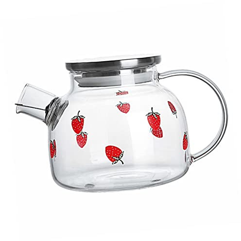 Cabilock Pichet À Thé Fraise En Verre Borosilicate De 1 000 Ml Théière À Infusion Froide Avec Couvercle Pour Thé Et Jus